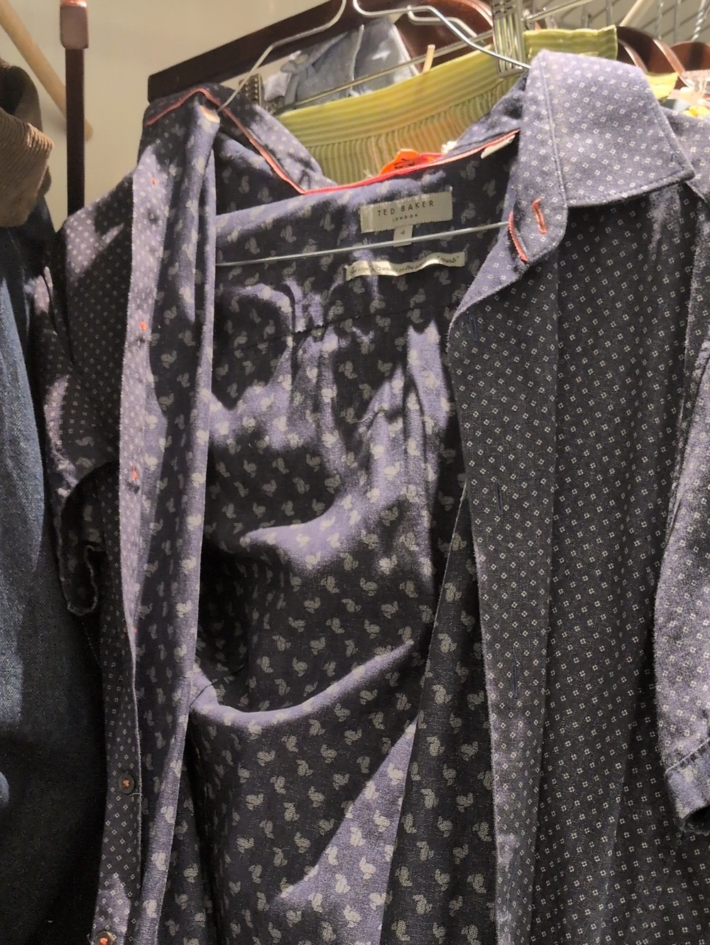 Ted Baker Navy Blue Patterned Short-Sleeve Shirt